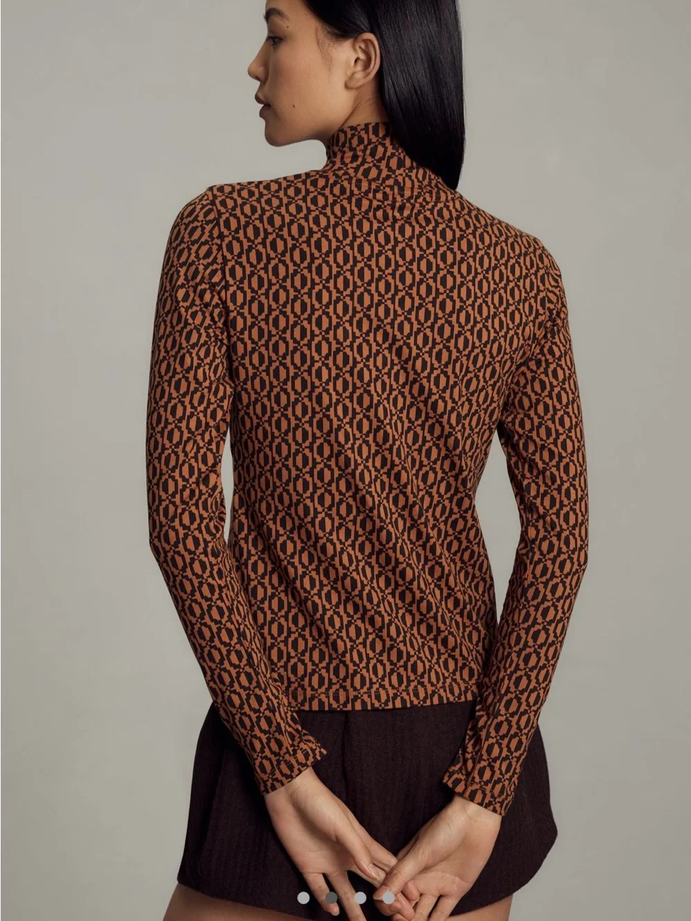 EUC Anthropologie Maeve Black and Brown Geometric Turtleneck Sweater